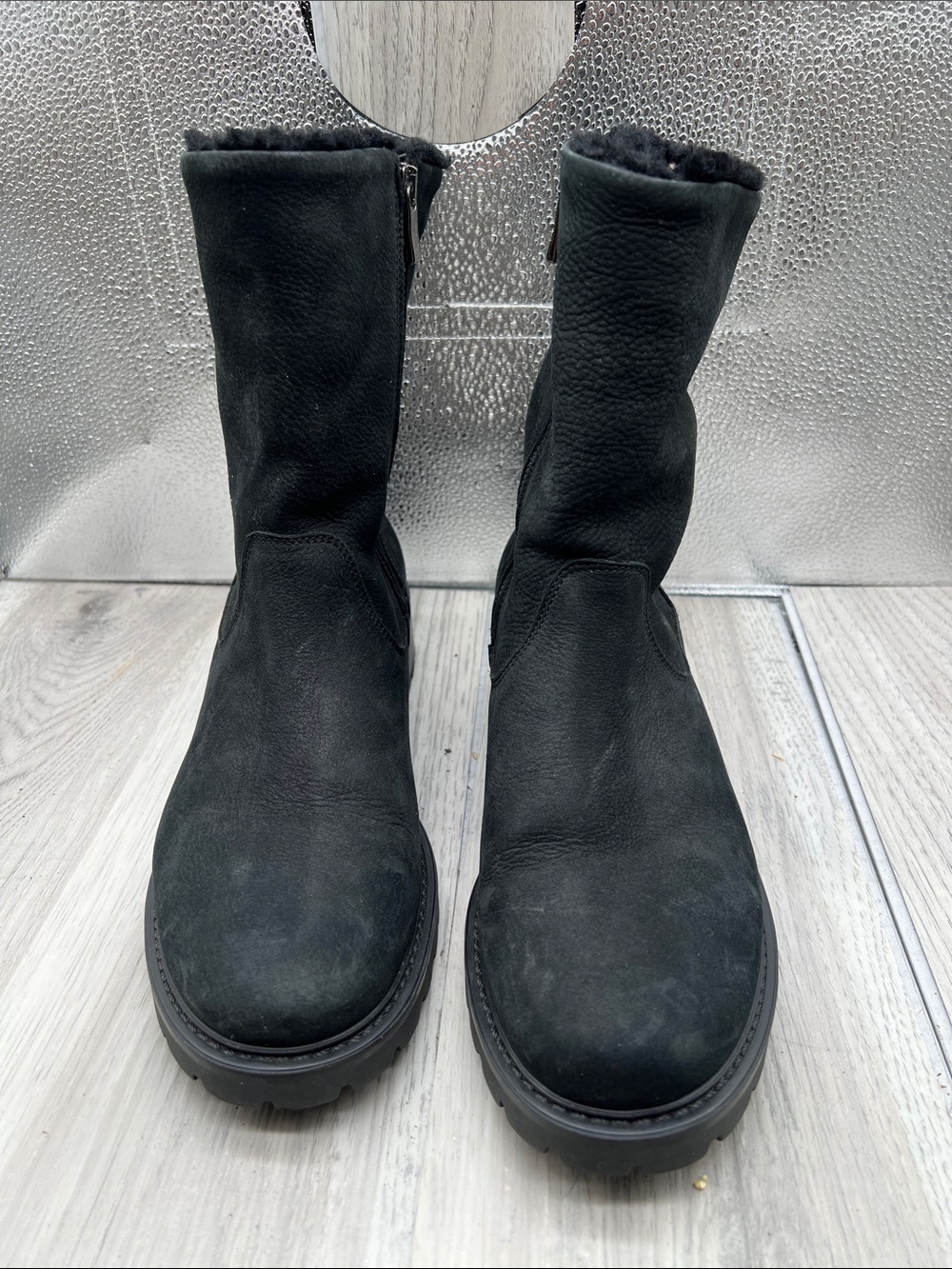 Barney's New York Black Leather, Shearling Lined Fur Boots Size 11 42 euro women
